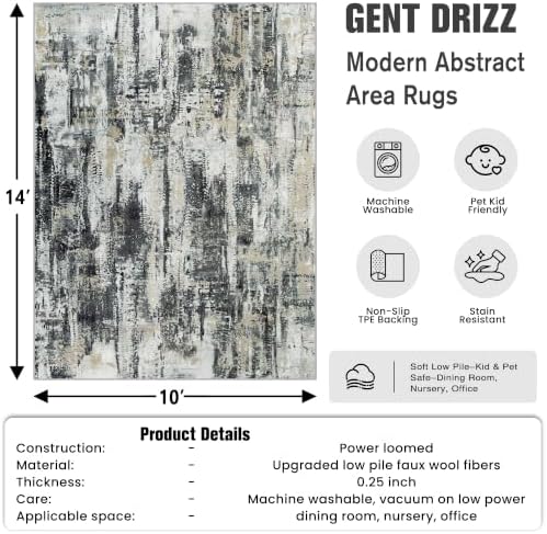 10x14 Area Rugs for Living Room: Washable Abstract Black Grey Gold Carpet