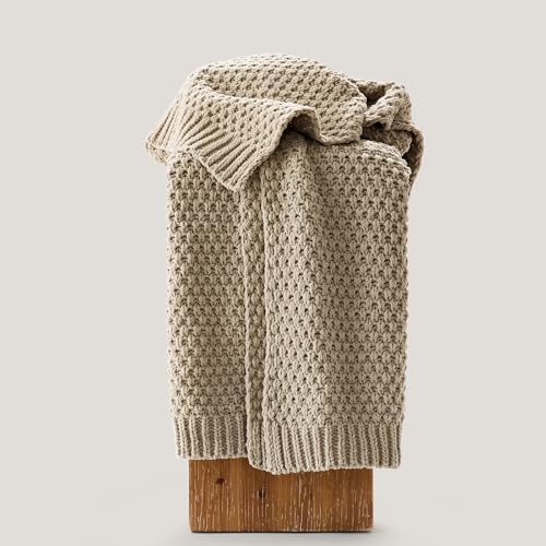 EVERGRACEHOME Chunky Chenille Knit Throw Blanket, 60 x 80, Sand Dune