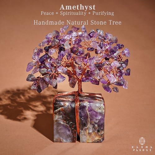 KARMAPLEDGE Chakra Tree of Life for Unique Gifts for Mom, Dad, Home and Office Decor, Handmade Amethyst Healing Crystal