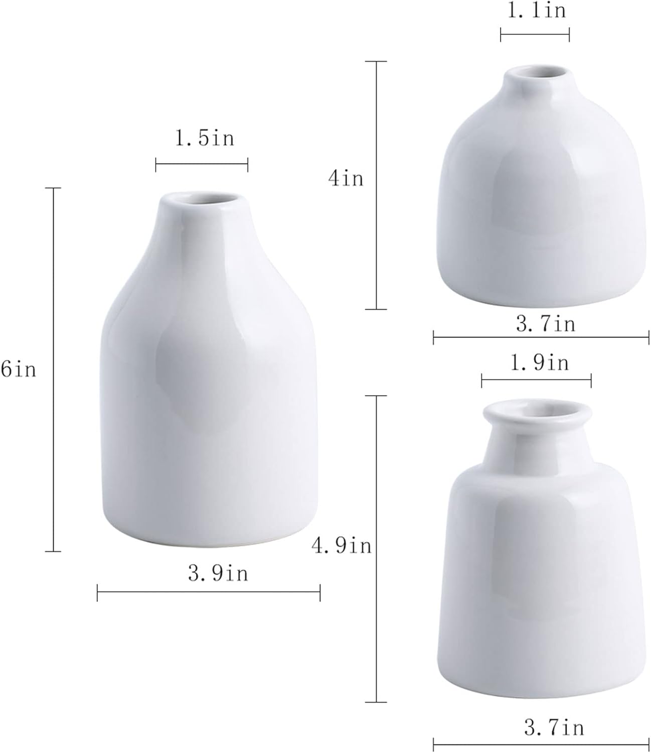 Small White Vase for Modern Home Decor / 3 Vase Set- White / Set of 3