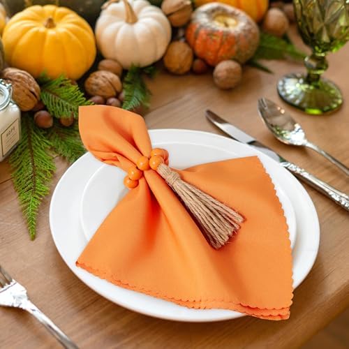APTWOW Napkin Rings Set of 6, Wooden Bead Napkin Rings for Fall Table Decor