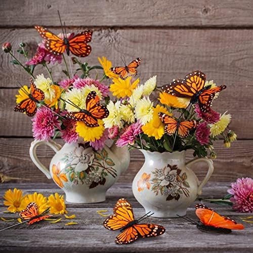 Giegxin 24 Pcs Monarch Butterfly Picks Artificial with Wire,Orange