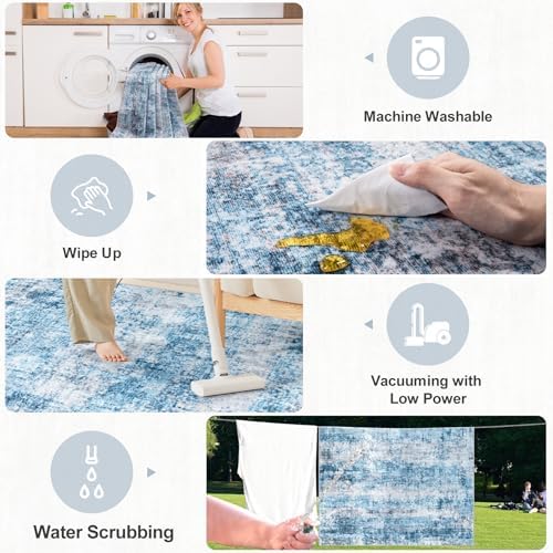PLHXFR 6x9 Area Rug Living Room: Modern Abstract Washable Carpet Blue