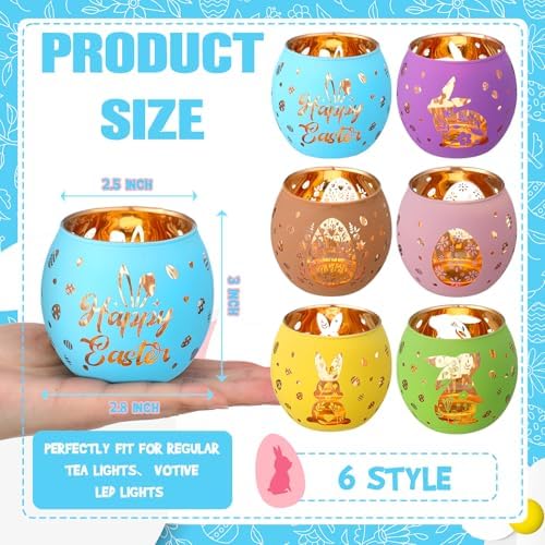 Jingmore 6 Pcs Glass Votive Holders, Easter, Multicolor