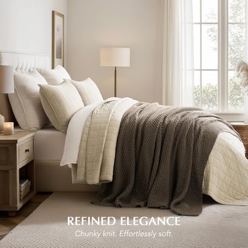 EVERGRACEHOME Chunky Chenille Knit Throw Blanket, 108x92, Mocha Brown
