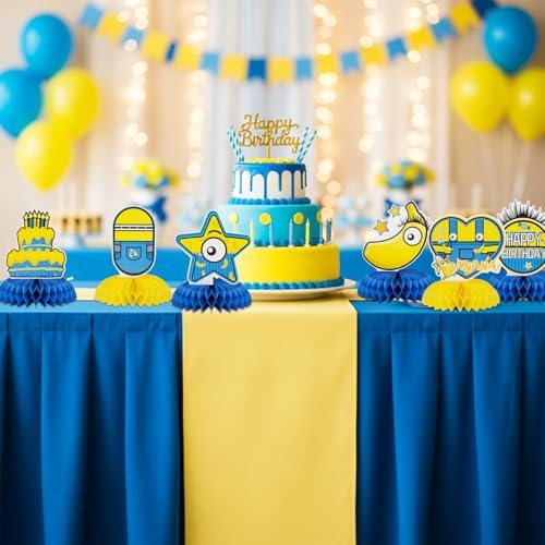TONIFUL Happy Birthday Yellow Cartoon Themed Table Honeycomb Centerpieces
