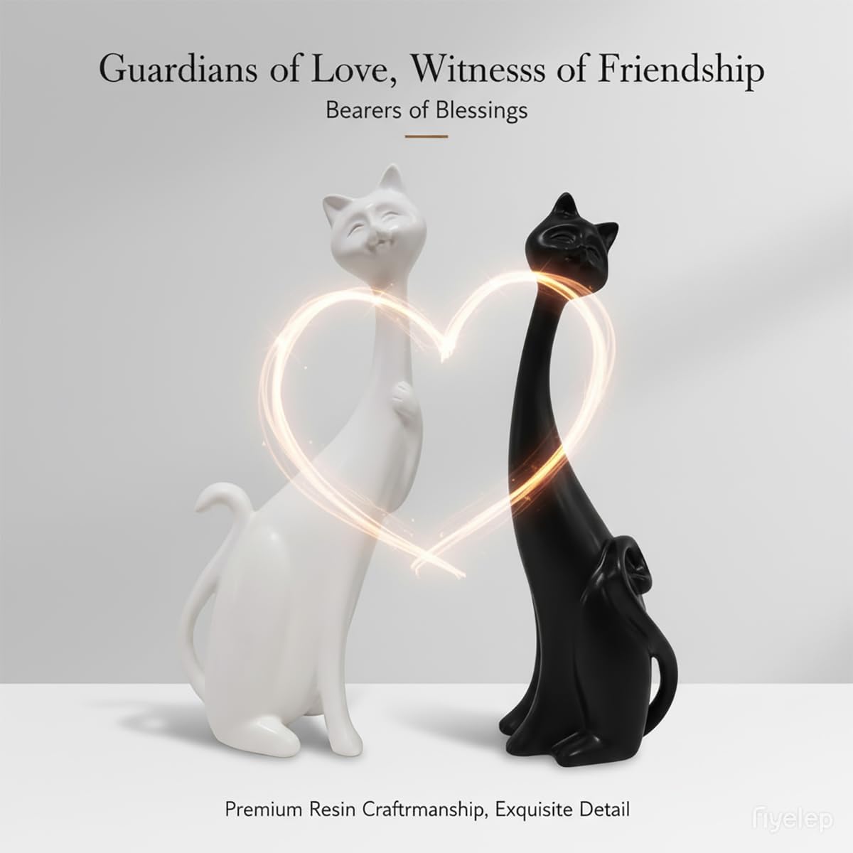 Resin Cat Figurines / 1 Black + 1 White / Set of 2
