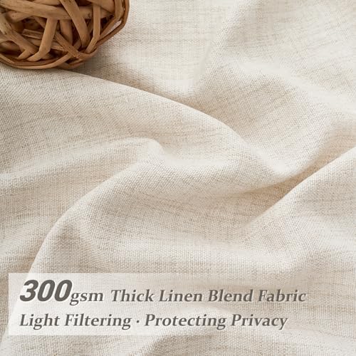 Natural Linen Blend Semi Sheer Curtains 94 Inches Length 2 Panels Set for Nursery Room, Pinch Pleated Light Filtering