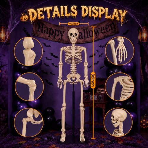 Abakuku 2 Pack 36" Halloween Skeleton Decorations,Human Bones for Halloween Party with Movable Joints,for Haunted Houses, Front Lawn, Graveyard Props