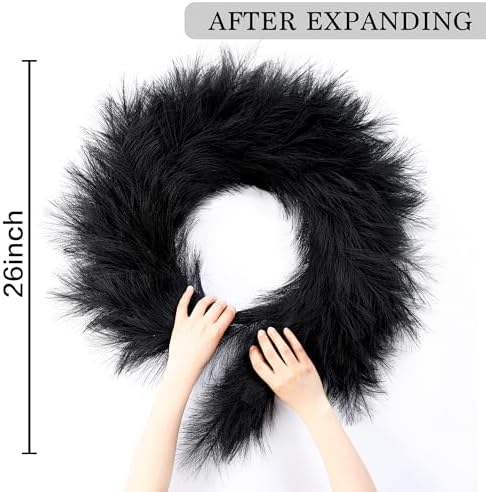 Sggvecsy Pampas Grass Wreath 26’’ Faux Pampas Wreath for All Seasons Artificial Pampas Wreath Christmas Decor Boho Wall Decor for Front Door Farmhouse Halloween Autumn Wreath Decoration (Black)