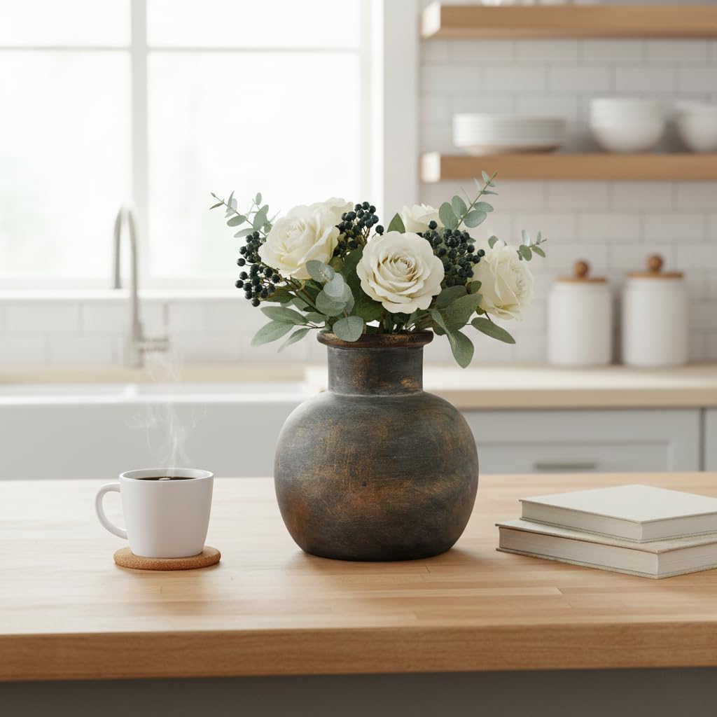 Ceramic Rustic Farmhouse Vase / 795-bronze / 6 Inch