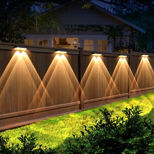 LIANGLOME Solar Fence Lights - 2PK Solar Outdoor Light Warm White/Daylight White/Cold White 3 Modes Deck Lights for
