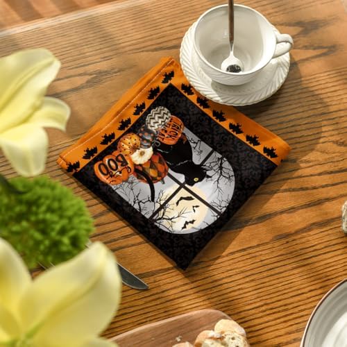 Horaldaily Halloween Cloth Napkins, Buffalo Plaid Pumpkin Napkin Set of 4
