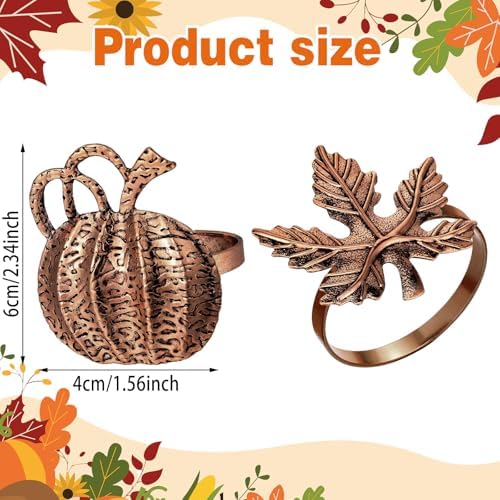 WILLBOND 12 Pcs Thanksgiving Napkin Rings Set Fall Pumpkin Leaves Holders