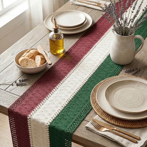 Artoid Mode Green Beige Red Farmhouse Rustic Table Runner 12x108 Inch