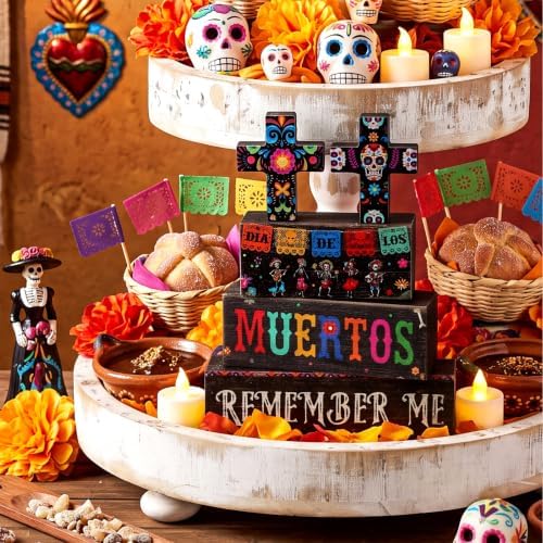 Moucuny 4 Pcs Day of the Dead Table Decor Dia De Los Muertos Decoration