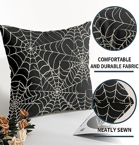 Robvobe Halloween Spiderweb Pillow Covers 24x24 Set of 2 Black White Web Outdoor Decorative Throw Pillows Halloween Scary Themed Farmhouse Pillowcases Linen Cushion Case Decor for Home Sofa Couch Bed