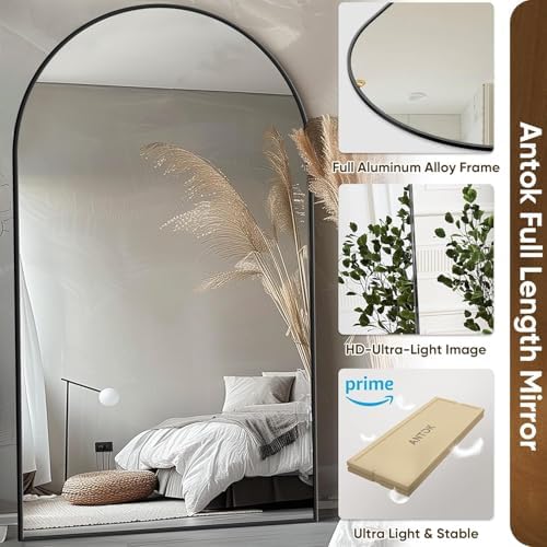 Antok 72" x44” Arched Full Length Mirror, Floor Mirror with Stand,Black