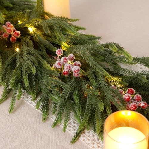 9FT Soft Touch Artificial Norfolk Pine Christmas Garland with Timer Lights