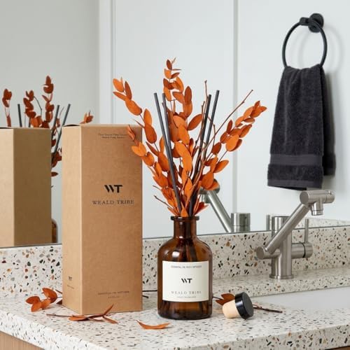 WEALD TRIBE Reed Diffuser Set for Bathroom Air Fresheners, Oil Diffuser Sticks | Sandalwood & Ebony Scent 4.0 fl oz