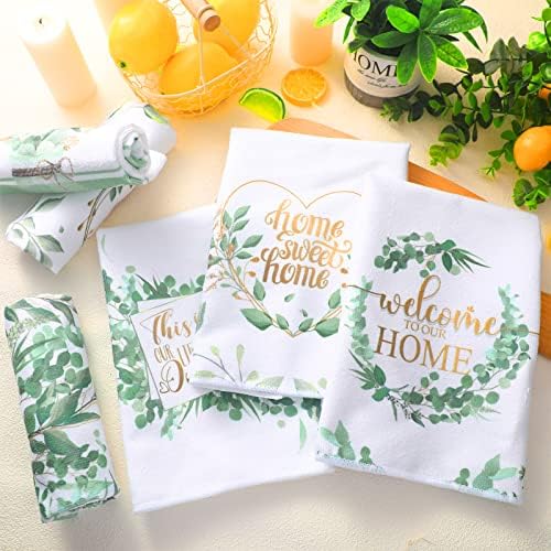 Redbaker 6 Pcs Eucalyptus Kitchen Towels Sage Green Farmhouse Dishcloth
