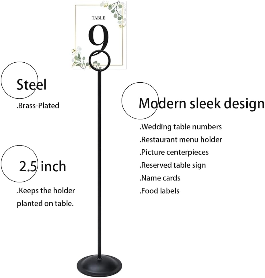 HOHIYA 12 Pack Black Table Number Holders 12" Wedding Place Card Stands | Stable metal stands display table numbers