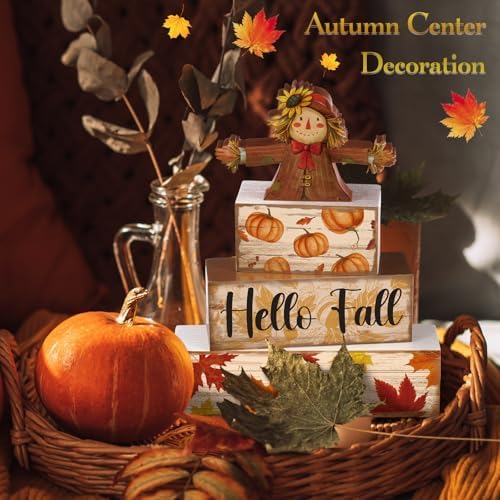 4 Pcs Fall Scarecrow Tiered Tray Decor Scarecrow Pumpkin Wooden Sign