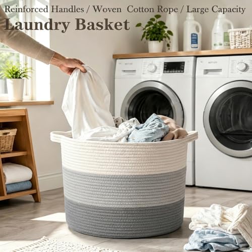 90L Extra Large Blanket Basket,Woven Rope Laundry Basket-Grey