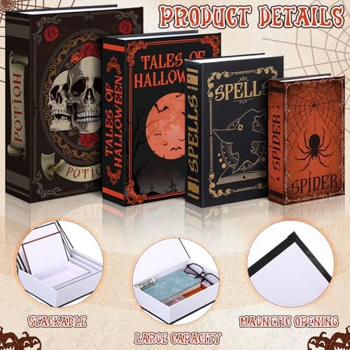 Sabary Set of 4 Decorative Books Boxes Faux Books Stacked for Coffee Tables Modern Home Bookshelves DIY Crafts Decor (Skull Style)
