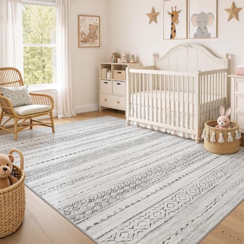 Nakagishi Boho 6x8 Area Rug Living Room Rugs Machine Washable Gray