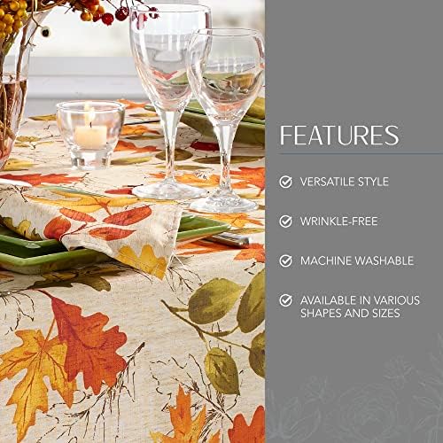 Threadmade Autumn Leaves Fall Printed Tablecloth, Multicolor - 60"W x 84"L