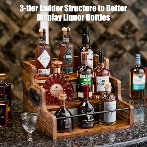 KLM Liquor Bottle Display Shelf, Coffee Syrup Rack Organizer, 3 Step Countertop Liquor Wine Rack, mini bar,liquor