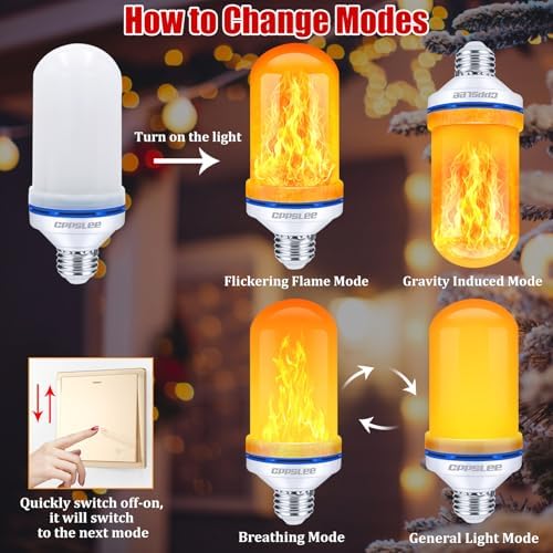 CPPSLEE Upgraded Flame Light Bulbs, 4 Modes Flickering Light Bulbs, E26 Base Fire Flame Bulb for Halloween Decorations Outdoor, Christmas Lights Patio Indoor Home Decor (Yellow, 1 Pack)