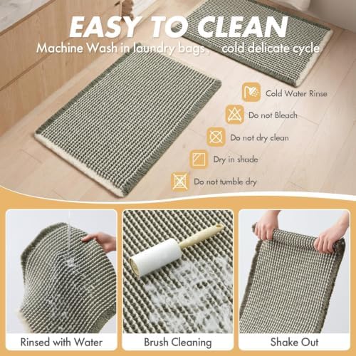 MIULEE Set of 2 Waffle Bathroom Rugs Green&Cream Bath Mat 17"x24"+18"x30"