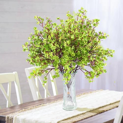 Hananona 10 Pcs Babys Breath Green Flowers Artificial Gypsophila Flowers St. Patrick's Day Fake Silk Flowers for Home Decor Spring Floral Arrangement Table Centerpieces