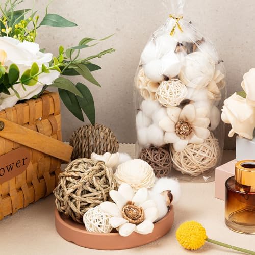 LGFMGWH 17Pcs Decorative Balls for Potpourri Bowl Filler, Bowl Filler for Table Centerpiece Home Decor, Woven Rattan Wicker Balls, Rattan Wicker Orbs Fillers for Vase Jar Dough Bowl