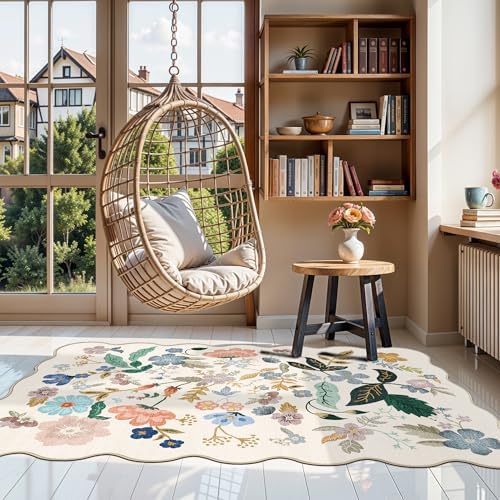 Washable 3x5 Entryway Area Rugs: Ultra Soft Floral Carpet for Kitchen Nursery Indoor Light-Weight Doormat Anti-Slip