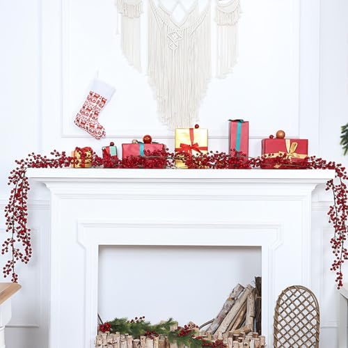Christmas Red Berry Garland Artificial Burgundy Cranberry Xmas Tree Decor Holly Berry Garland for Winter Christmas Indoor Outdoor Home Fireplace Table Decorations(Large)-1PCS