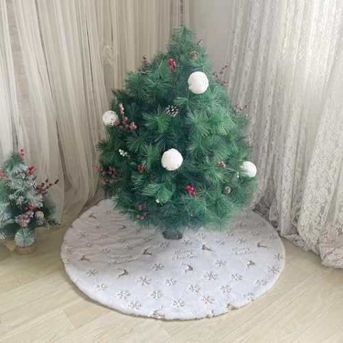 30 Inch White Faux Fur Christmas Tree Skirt - Luxurious Thick Plush Tree Skirt with Snowflake Design, Super Soft Holiday Decor for Xmas Tree (Fits 7-9 ft Trees)