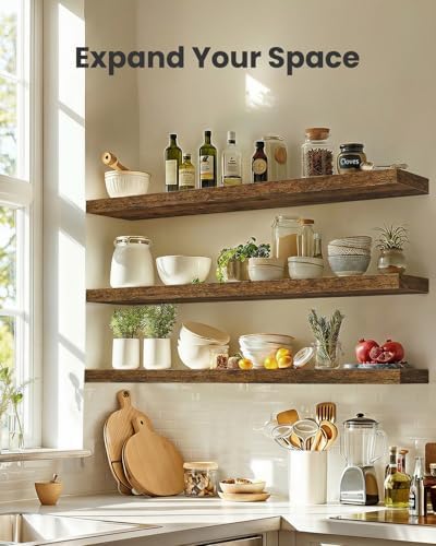 Amada 47.2" Floating Shelves for Wall Decor & Storage, Set of 3, Brown