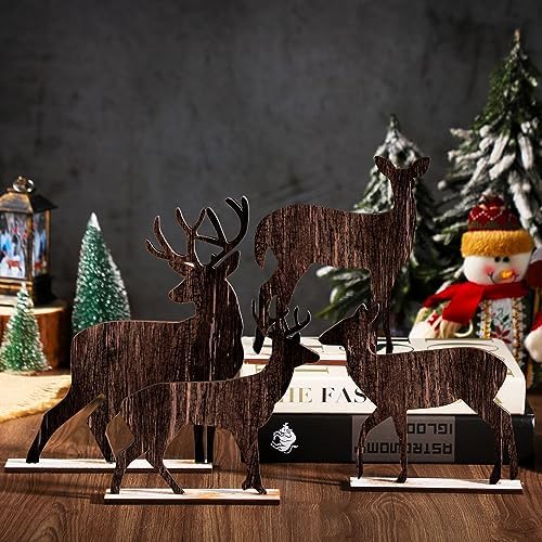 Barydat 4 Pcs Christmas Table Decorations Wooden Centerpiece, Reindeer