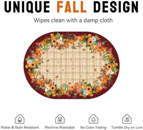 Fall Plaid Oval Tablecloth 60 x 84 Inch, Stain Resistant Washable Fabric Autumn Harvest Pumpkin Table Cloth Oval Fall Tablecloth Table Cover for Kitchen Dining Party