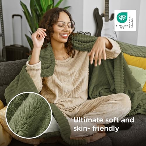 Bedsure Soft Twin Blanket for Bed Decor Gifts Moss 60"x80"