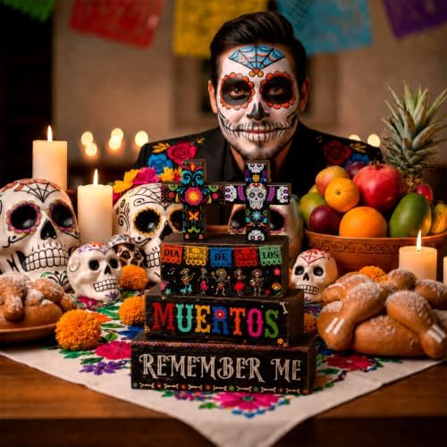 Moucuny 4 Pcs Day of the Dead Table Decor Dia De Los Muertos Decoration