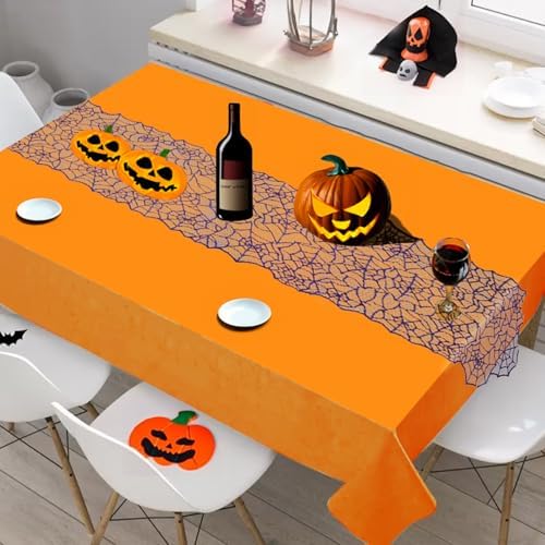 Purple Lace Spider Web Table Decor - 13 X 72 Inch, Polyester Halloween Table Runner for Parties & Gatherings