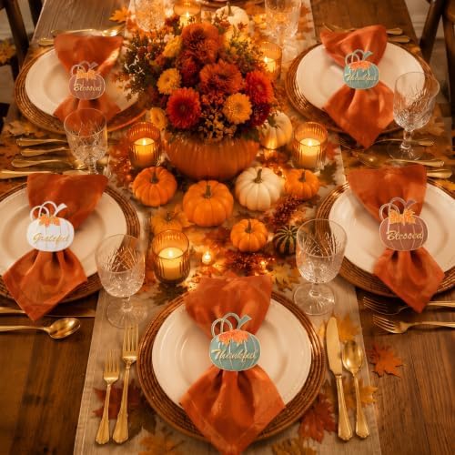 WILLBOND 12 Pcs Fall Thanksgiving Pumpkin Napkin Rings, White Orange Green