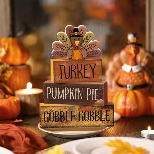 Lineshading 4 Pcs Thanksgiving Turkey Decor Wooden Fall Table Decorations