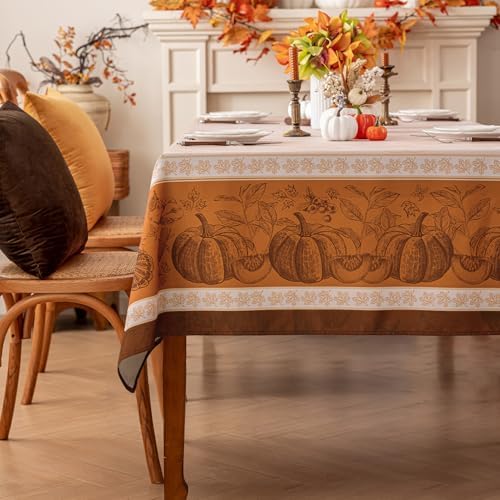 Romanstile Fall Thanksgiving Square Tablecloth 60 x 60 Inch, Orange