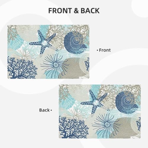 Nautical Coastal Placemats Set of 6 18x12 Inch Summer Beach Themed Linen Place Mats Heat-Resistant Washable Wipeable Beachy Seashell Table Mat for Party Kitchen Dining Room Dinner Table Decor