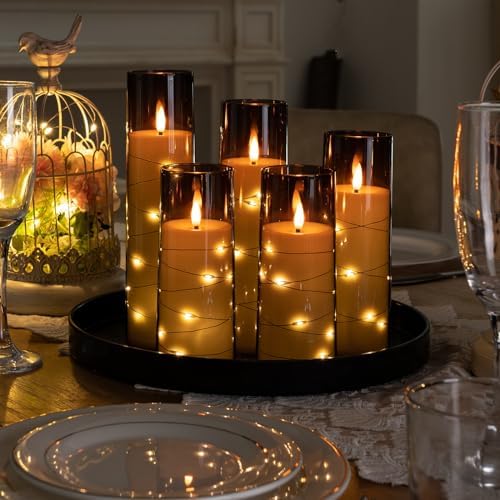 Raycare Flameless Battery Operated Pillar Candles with Remote Timer, Grey